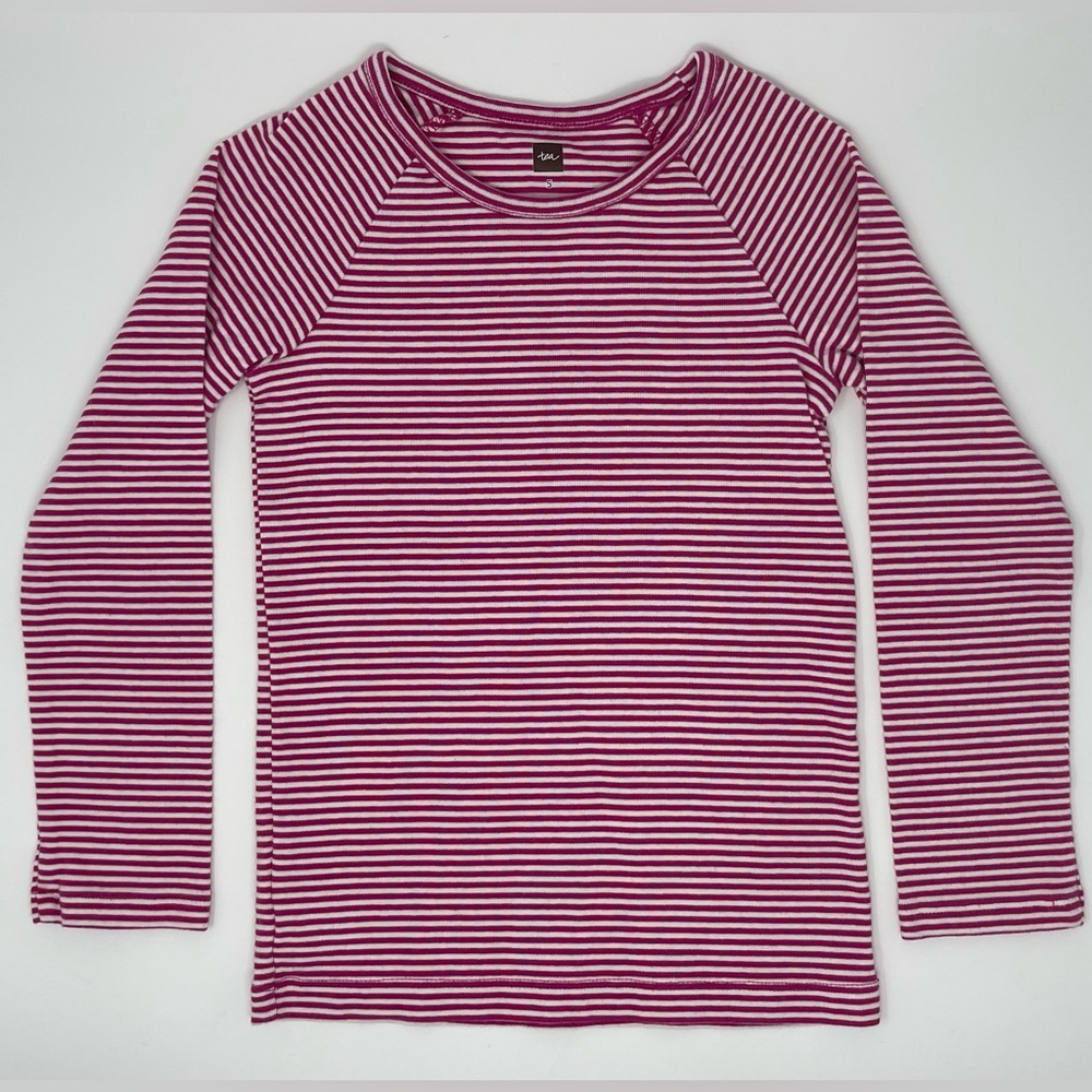 TEA COLLECTION: Pink/White Stripped Long-Sleeve Shirt, Size 5